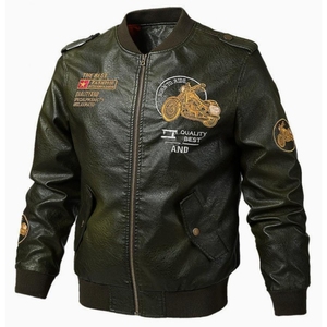 Mens Premium Motorcycle <b>Jacket</b> Fashion Biker Stand Collar Letter Premium OEM Custom Men's Genuine Moto Leather <b>Jacket</b> - Product Image 2