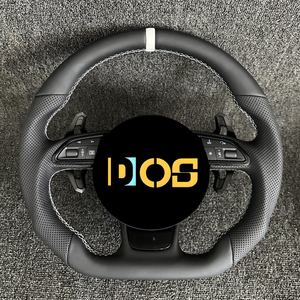 Volant en cuir véritable noir personnalisé DOS avec bande blanche semi-perforée pour <span class=keywords><strong>Audi</strong></span> A1 A3 A4 A5 A6 A7 S/<span class=keywords><strong>RS</strong></span> Q3 Q5 Q7 - Product Image 1