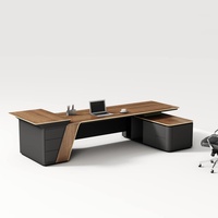 Suite de bureau de direction avec bureau en HPL à motif marbre et armoire haute intégrée en contreplaqué E1 – Solution de rangement professionnelle