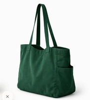 Sac de plage en toile vert foncé et orange, grande capacité, avec poignées, écologique, réutilisable, pour le travail