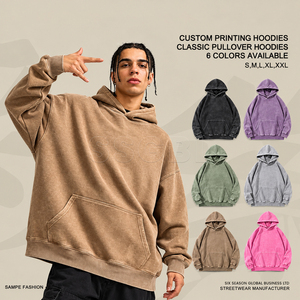 Men <b>Oversized</b> Acid Wash Lined Hoodie <b>Vintage</b> Fleece Pullover <b>Sweatshirt</b> Kangaroo Pocket Casual Streetwear Quick Dry Manufacturer - Product Image 4