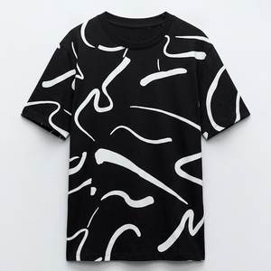 T-shirt décontracté pour homme à manches courtes, 100 % coton et polyester, noir, de haute qualité, avec logo personnalisé imprimé, style streetwear, vente chaude - Product Image 1