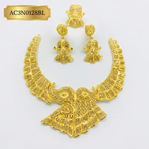 Gold Plated Brass <b>Statement</b> <b>Necklace</b> Set with Earrings Ethnic Geometric Design for Women Wedding Party Fashion <b>Necklace</b> 16inches - Product Image 2