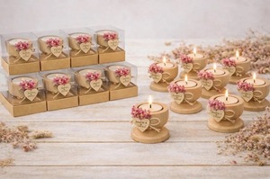 Wood Tea Light Holder <b>Set</b> Round Handmade <b>Candle</b> Holder for Home Decoration - Product Image 3
