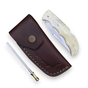 Cuchillo Plegable de Acero Inoxidable con Bloqueo Trasero, Mango de Hueso, Funda para Transporte Vertical, Cuchillo EDC de Bolsillo para Caza y Camping, Personalizado OEM - Product Image 5