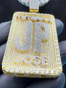 จี้เพชรโมอิสซาไนต์แบบสองสีสั่งทำพิเศษ จี้ฮิปฮอป จี้เงินแท้ 925 ประดับเพชร จี้รูปตัวอักษร จี้รูปสี่เหลี่ยมผืนผ้า - Product Image 6