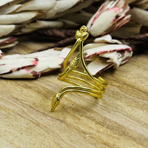 Market Favorite Brass Rings Boho Leaf Band For Women 18k Gold Plated Geometric Floral Statement <b>Wrap</b> Ring For Wholesale/OEM/ODM - Product Image 4