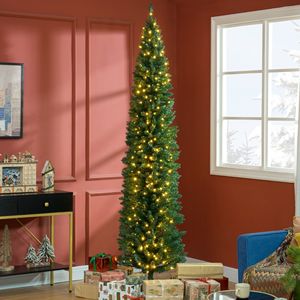 Albero di Natale Artificiale Sottile da 2,4 m con Rami Realistici, Luci LED Bianco Caldo, Stile Pencil Tree, Decorazioni Natalizie Verdi - Product Image 2