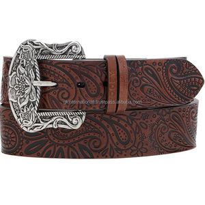 Ceinture d'outillage de luxe en cuir de western marron faite à la main pour hommes avec boucle en laiton mat floral de créateur ensemble tailles personnalisées commande en gros - Product Image 3
