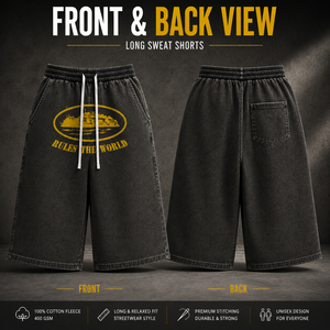 Custom <b>Long</b> Sweat <b>Shorts</b> <b>Men</b> 400GSM Cotton Fleece Baggy <b>Long</b> Length Sweat <b>Shorts</b> French Terry Wide Leg Longline Bermuda <b>Shorts</b> - Product Image 3
