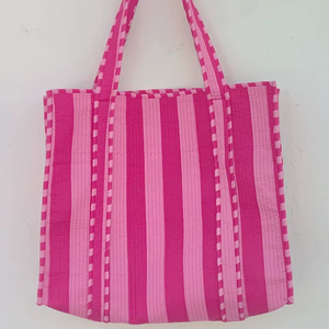 กระเป๋าสะพายไหล่ผู้หญิง แฟชั่นผ้าฝ้ายลายกุหลาบ สำหรับกระเป๋าถือแบบเย็บติดกัน ซิปสำหรับฤดูใบไม้ผลิ กระเป๋าเดินทางชายหาดฤดูร้อน กระเป๋าเก็บของขนาดใหญ่ - Product Image 1