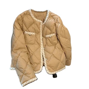 Women's Pearl White Down <b>Cotton</b> <b>Padded</b> Jacket for Autumn Winter Lightweight Warm Parka Coat Breathable Printed Technics - Product Image 1