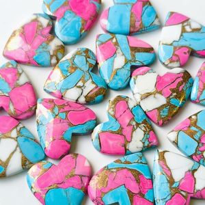 Cabochon en forme de cœur turquoise rose et bleu ciel, en coton de cuivre, pierre précieuse en vrac pour la fabrication de bijoux - Product Image 3