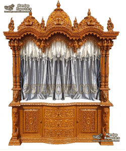 Mandir en bois de teck traditionnel pour la maison, design paon, finition noyer, mandir de designer pour la maison en teck, personnalisé - Product Image 6