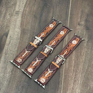 2025 Men's Luxury Floral Design Hand Tooled Leather <b>Watch</b> Bands Quick Release <b>Pin</b> Buckle Cowhide Leather Replacement <b>Watch</b> Strap - Product Image 4