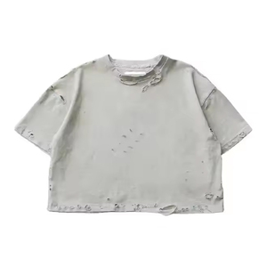 เสื้อยืดครอปสตรีทแวร์ผ้าคอตตอน/ใยไผ่เนื้อหนา พิมพ์โลโก้ตามสั่ง สไตล์วินเทจฟอกสีแบบแอซิด แห้งเร็ว สำหรับผู้ชาย - Product Image 1