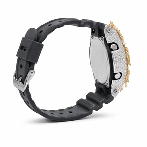 Luxury Antique Iced Out VVS Moissanite Diamond <b>Watch</b> Blue Dial Golden Thorn Bezel <b>Black</b> Rubber Strap Hip Hop Unisex - Product Image 2
