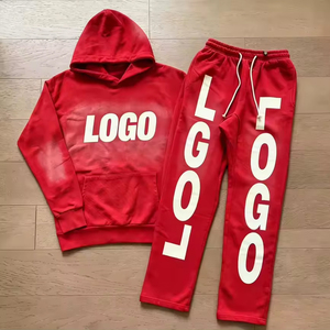 Washed Distressed High Street Hoodie Pure Cotton French Terry Men'S Casual Sweatpants Set Plus Size Mens Hoodie Sweatshirt - Product Image 2