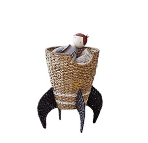 Panier de rangement en jacinthe d'eau tressé en forme de fusée, thème spatial, avec couvercle amovible - Product Image 2