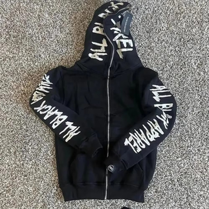Sweat-shirt à capuche pour homme All Black Apparel, imprimé floqué, coupe classique, streetwear, coton tricoté, logo sur le devant - Product Image 5