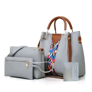 Bolsos de Cuero Genuino Gris, Juego 4 en 1, Bolso Tote para Mujer, Bolso Bandolera, Bolso de Hombro de 4 Piezas con Tarjetero 2026 - Product Image 1