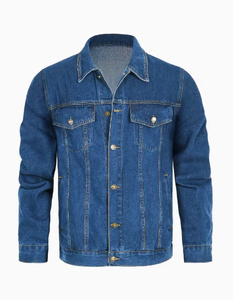 Veste en jean pour homme TRIBON SPORTS TS-Mdj-010, mélange de coton lavé, coupe classique, fermeture à boutons, couleur unie, col rabattu, classique - Product Image 1