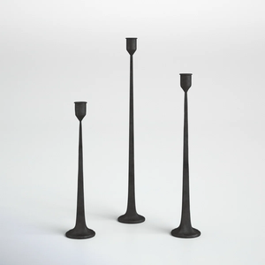 Elegant Tall Matte Black Metal Candlestick Holder Set for Home Decoration At <b>Cheap</b> Price - Product Image 1