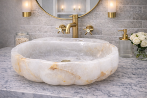 Lavabo de baño de ónix blanco natural de lujo, lavabo de piedra hecho a mano, lavabo de lujo para baño - Product Image 3