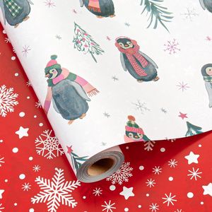 Rotolo di Carta da Regalo Reversibile Natalizia con Design Metallizzato di Ballerina, Fiocchi di Neve e Pois Rossi, Accessori per le Festività - Product Image 1