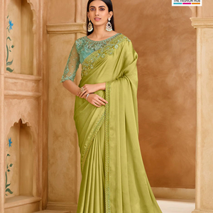 Sari de Seda Suave para un Look de Boda de Ensueño, Sari de Seda Banarasi de Diseño Moderno para Bodas Indias y Fiestas, con Blusa para Mujer - Product Image 1