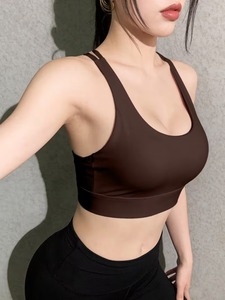 Women Double Strap Backless Athletic Bra Sheer Mesh Inset Tennis Training Crop Vest High Elasticity Exercise Activewear - Product Image 4