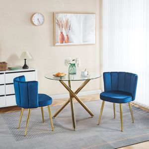 Set da Pranzo Mid-Century per 4-6 Persone, Tavolo con Gambe in Metallo e Piano in Vetro, 1+2+3 Pezzi Inclusi Sedie da Pranzo con Base a Piedistallo - Product Image 1