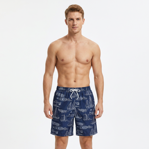 Shorts de Baño para Hombre, Color Azul Marino, Estampado con Veleros, Secado Rápido, Cintura con Cordón Ajustable, Estilo Casual - Product Image 2