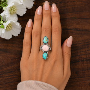 Bague en argent turquoise Kingman rose conque, faite à la main, style bohème western, grande taille, bijou pour femme, cadeau de mariage - Product Image 2