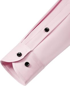 Camisa de Vestir Formal de Manga Larga Rosa para Hombre, Color Sólido, Cierre de Botones, Popelina Tejida, Estilo Primavera - Product Image 4