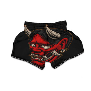 Shorts de Muay Thai pour hommes, noir et rouge, impression personnalisée, vêtements d'arts martiaux mixtes, coupe régulière, polyester respirant - Product Image 2