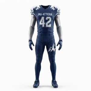 Ensemble de maillot et pantalon rembourrés personnalisés pour uniforme de football américain bleu marine et blanc – Tenue de sport pour équipe - Product Image 3