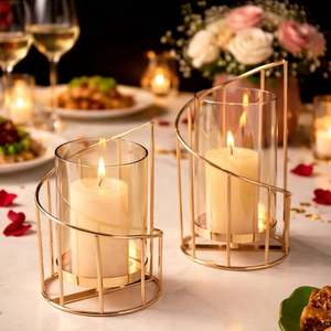 Golden Metal Candle Holder 7.87 in/20 cm and 6.3 in/<b>16</b> cm Home Decoration Lanterns Set - Product Image 4