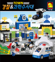 Ensemble de jouets de construction OXFORD TODDLER sur le thème de la police, grandes briques en plastique, boîte de rangement, figurines miniatures, scène, unisexe, âge 38 mois et plus, Corée