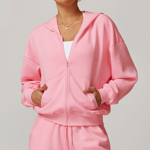 Sudadera con Capucha y Cierre para Mujer, Color Sólido, Tejido de Algodón y Bambú, Informal, para Otoño, Manga Larga, Corte Regular, Transpirable - Product Image 2