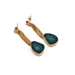 Boucles d'oreilles clous en agate géode bleu ciel, serties de pierres naturelles, plaquées or, en laiton, faites à la main, tendance, pour femmes, ElJoyero - Product Image 4