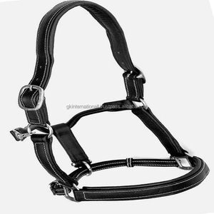 Cabestro de caballo de cuero inglés negro de lujo con costuras blancas y relleno blando de vaca hardware ajustable de latón de níquel resistente - Product Image 3