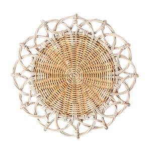 Rattan Placemat, Artisanal Woven Flower Shape <b>Table</b> Mat, Elegant Scalloped Plate for <b>Dining</b> Room & Boho Home Decor - Product Image 2