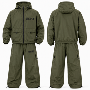 <b>Men's</b> Olive <b>Green</b> Hooded Windbreaker Tracksuit Set <b>Cargo</b> <b>Pants</b> Lightweight Outdoor Sportswear Streetwear Custom - Product Image 4
