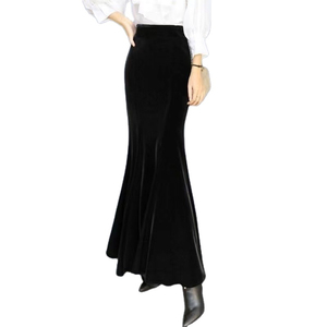 <b>Women</b> High Waist <b>Black</b> Fleece Lined Mermaid Floor Length Trumpet Maxi <b>Skirt</b> Stretchy Polyester Elegant Solid Autumn - Product Image 1