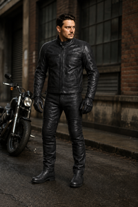 Combinaison de moto de qualité supérieure en cuir de vachette pleine fleur, veste et pantalon pour motards de rue. - Product Image 4