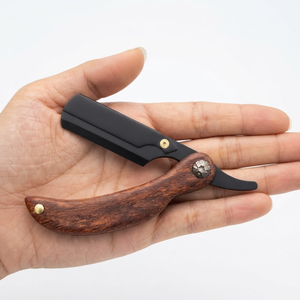 Rasoir droit personnalisable de qualité supérieure IKZARSA avec manche en bois, lame unique en acier inoxydable noir, pour barbier, homme, visage et corps - Product Image 5