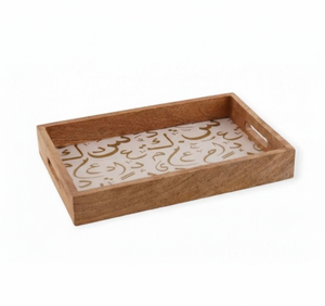 Nouveau plateau de service classique en bois avec poignées métalliques pour le thé, le café, les collations, le petit-déjeuner, pour la table, la maison et le café - Product Image 5