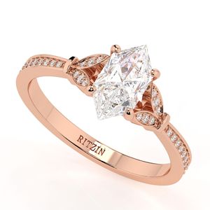 Bague de fiançailles unique en or rose avec diamant de laboratoire taille marquise néerlandaise et accents, pour femme - Product Image 5
