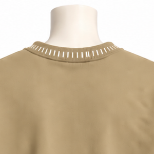 Mens Khaki <b>Stitched</b> Border Distressed Crewneck Sweatshirt <b>Oversized</b> Pullover Long Sleeve Casual Streetwear Everyday Fashion Top - Product Image 4